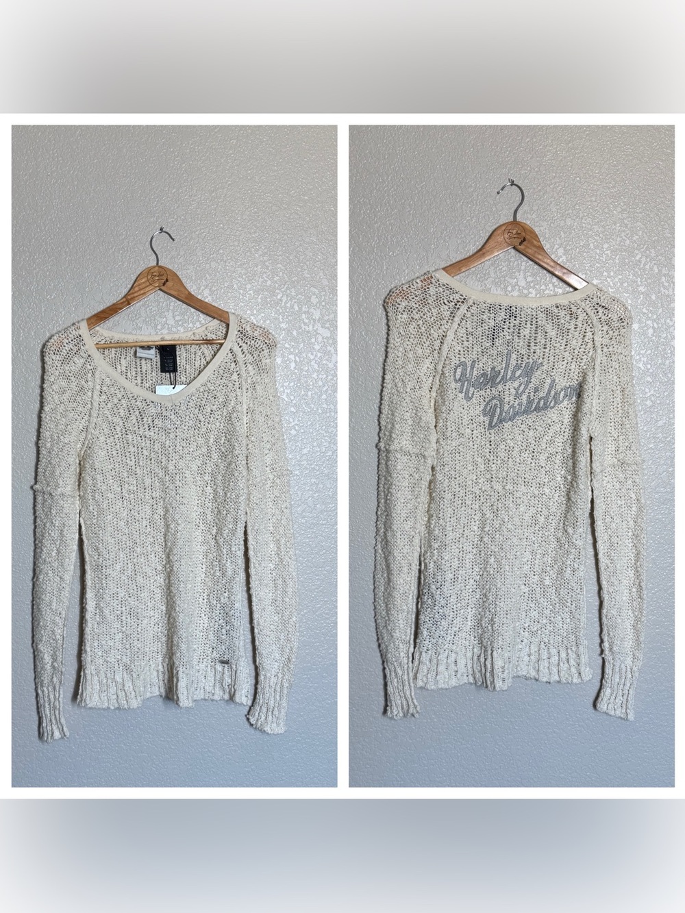 Harley Davidson Open Knit Boucle V-neck Sweater